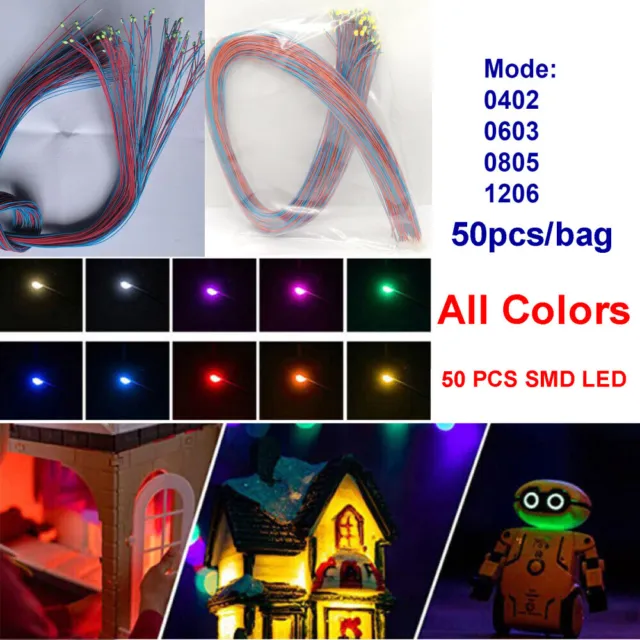 50 Stück 0402 0603 0805 1206 SMD LED mit Microlitze Litze Kabel LED Alle Farben