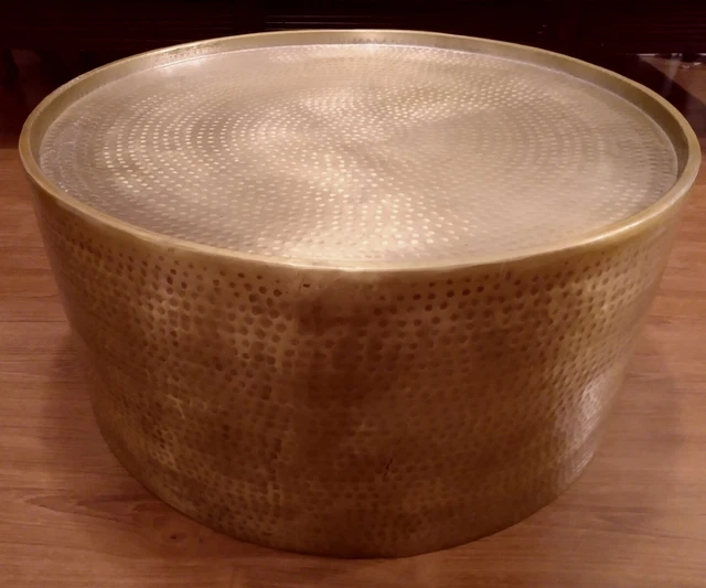Brass Coffee Table Cocktail Table 26" Round Barrel - Hammered Design Brass Coffee Table Cocktail Table 26" Round Barrel - Hammered Design