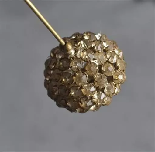 hat pin large top rhinestone ball 1.25 in. Victorian original 19th antique