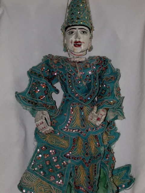 Große Antike Marionette aus Myanmar Burma , Thailand mit beweglichen Mund 66 cm 3