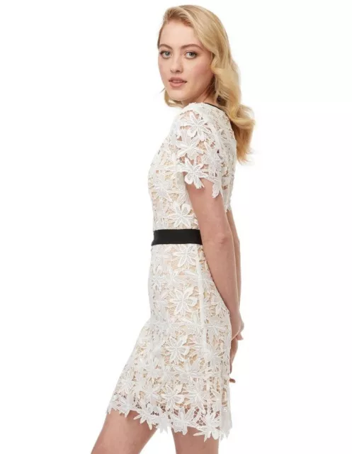 NWT $398 ALANNAH HILL lined floral guipure lace event mini dress / sz 8 / 6