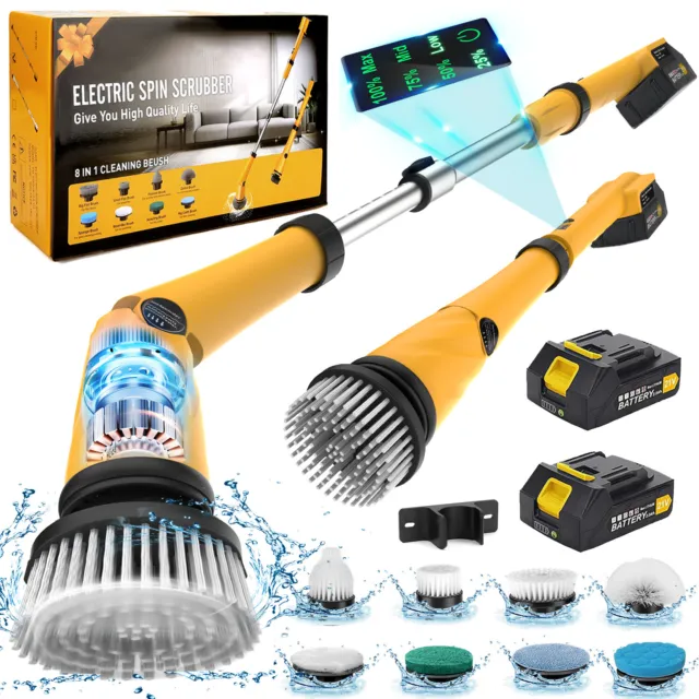 Electric Spin Scrubber Cordless Powerful Cleaning Brush Extensible mit 2 Battery