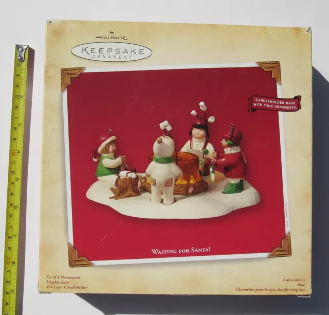 Hallmark Waiting for Santa Candle Holder Base Keepsake Christmas 4 Ornaments Box