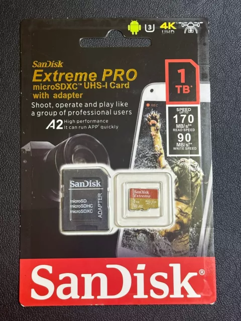 SanDisk 1TB Extreme PRO microSDXC UHS-I Card C10, U3, V30, 4K UHD w/adapter
