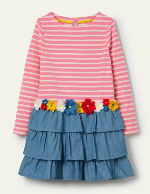 New Mini Boden Hotchpotch Flower Applique Dress Age 3-4 RRP £32 Perfect 4 Xmas