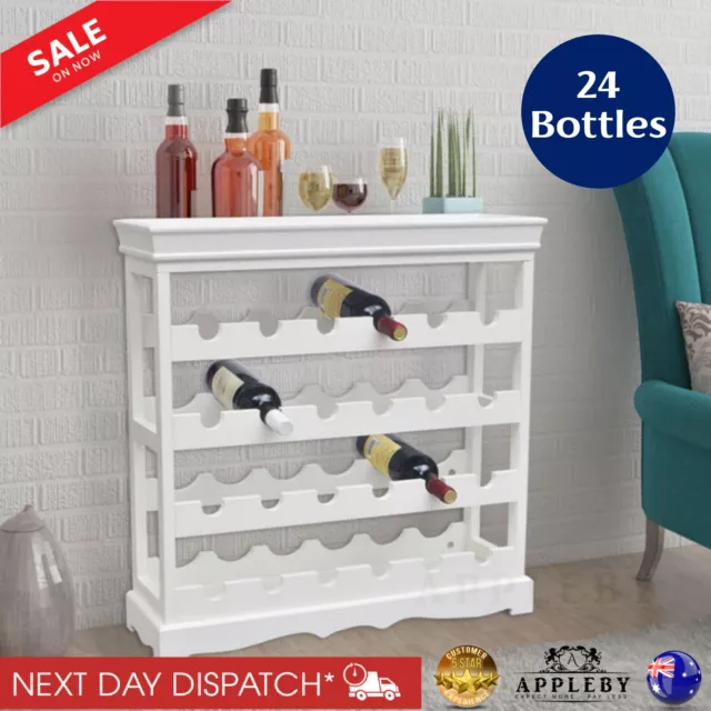 24 Bottle Wine Rack Holder Cabinet Wooden Storage Organiser Display Stand White