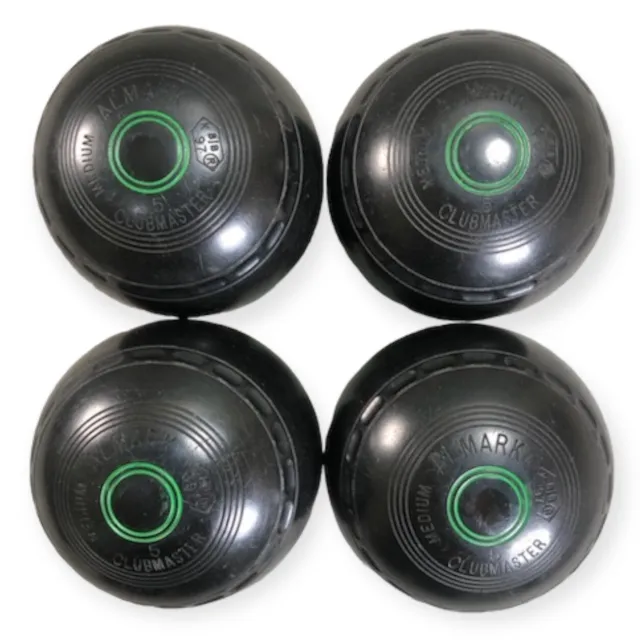 Almark Clubmaster Lawn Bowls x 4 Black Size 5 Medium Bias 3lb 6oz Dated 97