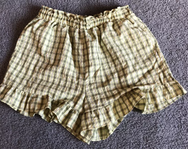 Primark Women’s Paperbag Shorts Sz 8 Yellow Plaid Ruffle Accent 3” Inseam