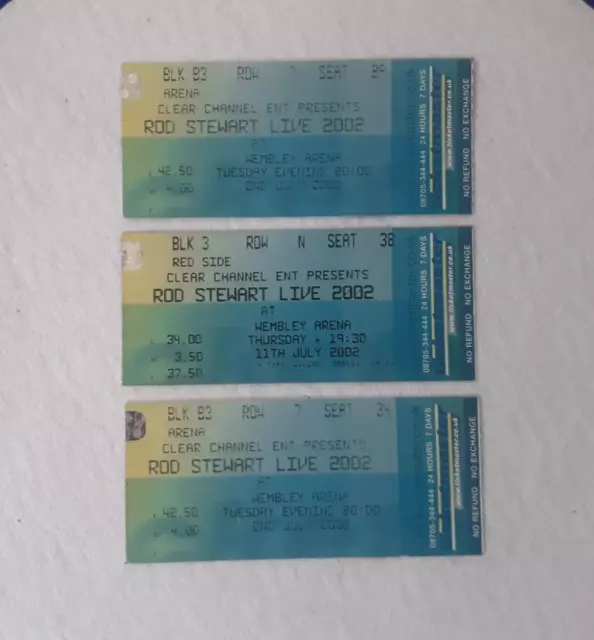 Rod Stewart ..  3 Concert Ticket Wembley Arena July 2002  .. Used