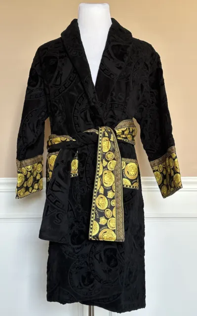 NWT $1500 Versace Medusa Cotton Terry Bath Robe Black XL ZACJ00008