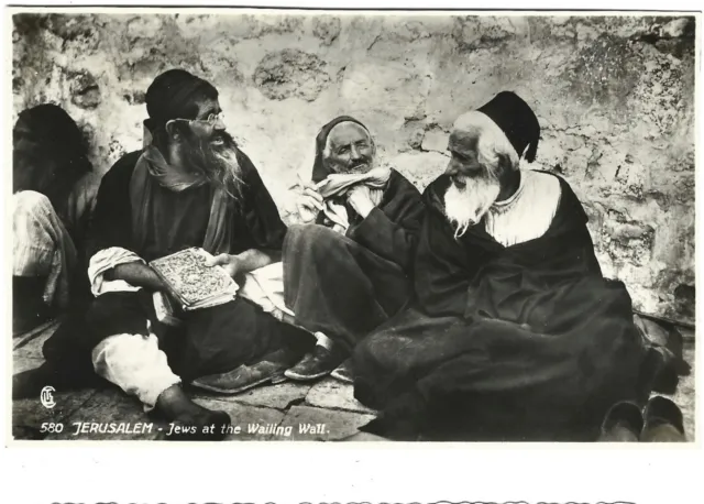 Vintage Old 1920s Photo Postcard of Jews Jewish Men Sitting at The Wailing Wall