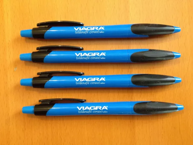 SALE! 4 VIAGRA Drug Rep Click Pens Brilliant Blue - COLLECTIBLE! VINTAGE!