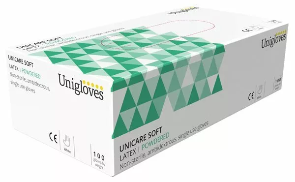 Látex con Polvo Guantes - Medio - Paquete De 100 UNICARE GS0023