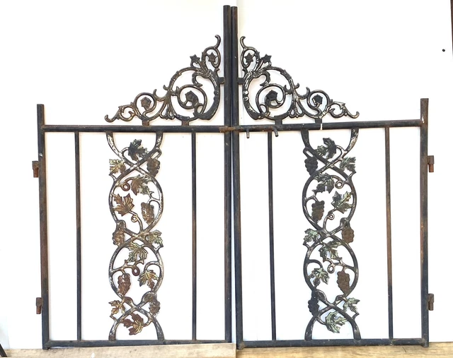 Vtg Wrought Iron Double Door Gate Garden Grape & Leave Design