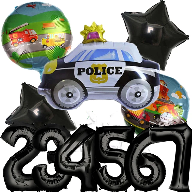 DIWULI Polizei Geburtstag Deko 5 Jahre – Ballon-Set Mit Zahl 5, Polizeiauto & Latex-Ballons | Für Helium Oder Luft