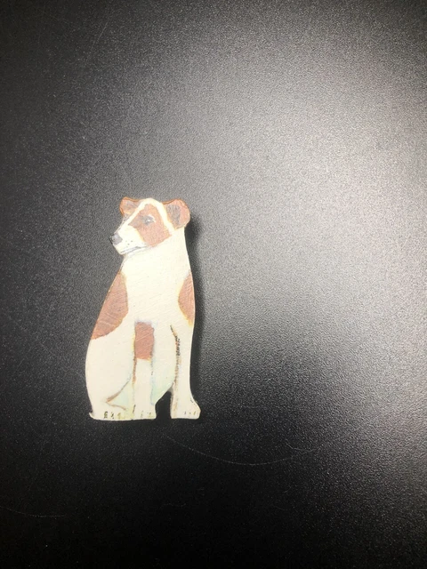 Rat Terrier Wood Brooch Pin Hand Painted Signed Webb Brown And White