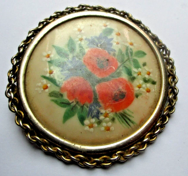 Broche Vintage Couleur Or Avec Porte-photo Sous Verre Résine - État Parfait, Pièce Rare Et Fantaisie Pour Collectionneuse