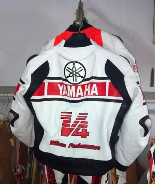 Yamaha Motorcycle Racing Team Sports Biker Real Cowhide Leather Jacket 3