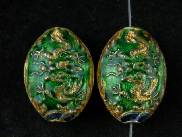 2 Pics Good Quality Chinese Brass Inlay Cloisonne *Dragon* 2Faces Pendants QQ112