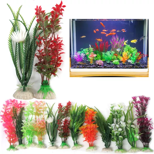 4pc Aquarium Artificial Plants Fish Tank Plastic Grass Decorations Terrariums 6"