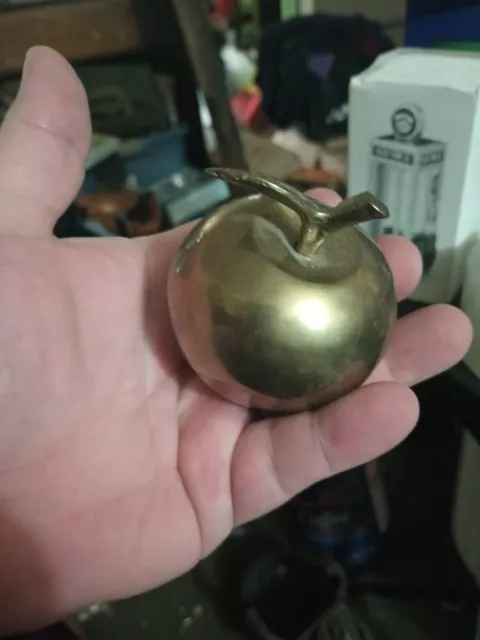 Vintage Solid Brass Apple Bell Metal Figurine Has Ringer Teacher Motel