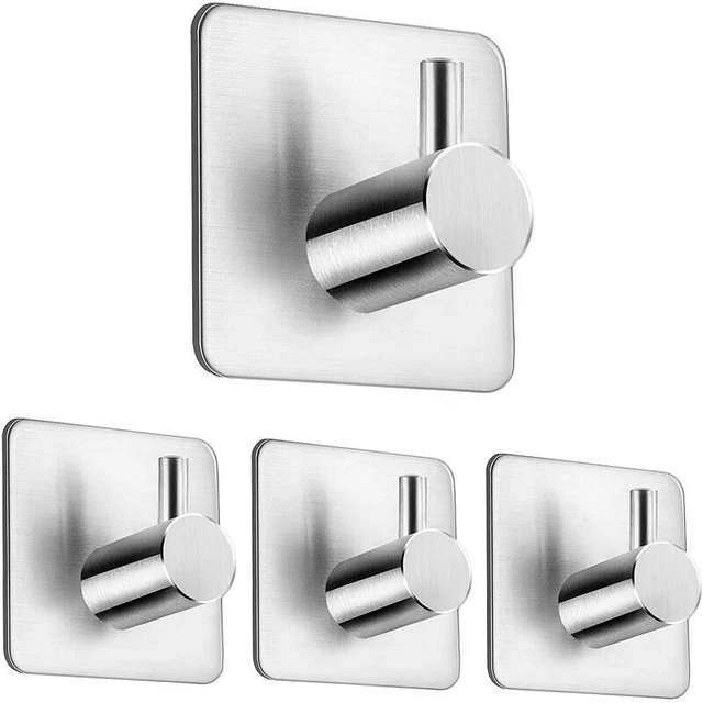 2 4 Stainless Steel Self Adhesive Wall Hook Stick Hanger Bathroom Kitchen Doors