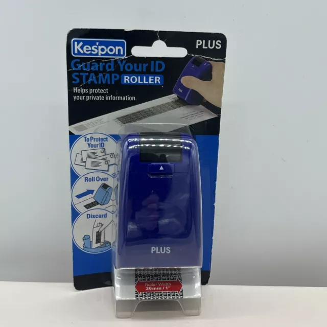 Kespon PLUS Guard Your ID STAMP ROLLER Protect Your Identity Anti Theft New Blue