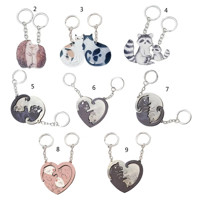 2pc Cat Otters Couple Keychain for Valentines Day Gift Bag Pendent Car Accessory