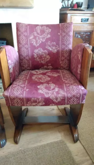 Pair of English oak art deco chairs 2