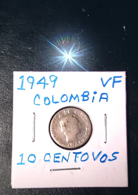 1949 Columbia Silver 10 Centavos Coin In Vf Like Condition