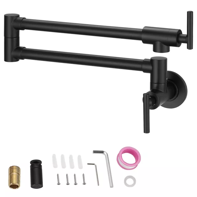 VEVOR Pot Filler Faucet Wall Mount Kitchen Pot Filler Solid Brass with 2 Handles