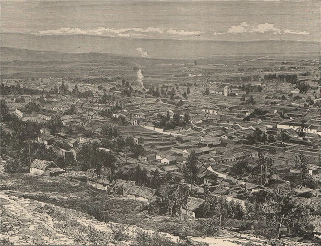 Panoramic view of Bogota; taken from the East. Colombia 1885 old antique print