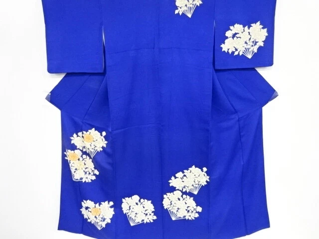 40976# Japanese Kimono / Antique Kimono / Embroidery / Flower Folding Fan