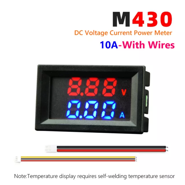 DC0-100V Amp Volt Gauge Dual LED Digital Voltage Current Meter (Red Blue 10A)