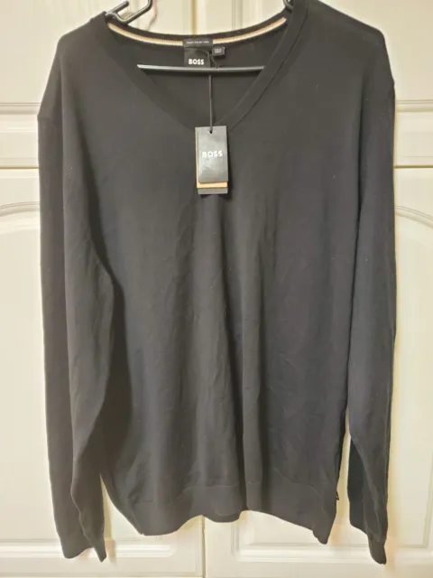 HUGO BOSS Men’s Sweater Pullover Slim Fit V-Neck Extra Merino Wool Black Size 3x