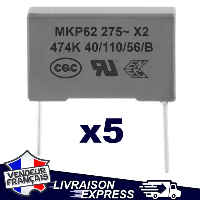 5 x CONDENSATEUR MKP X2 0,47µF 0.47µF 470nF 474K 474 K 275V 250V uF (5x1581)