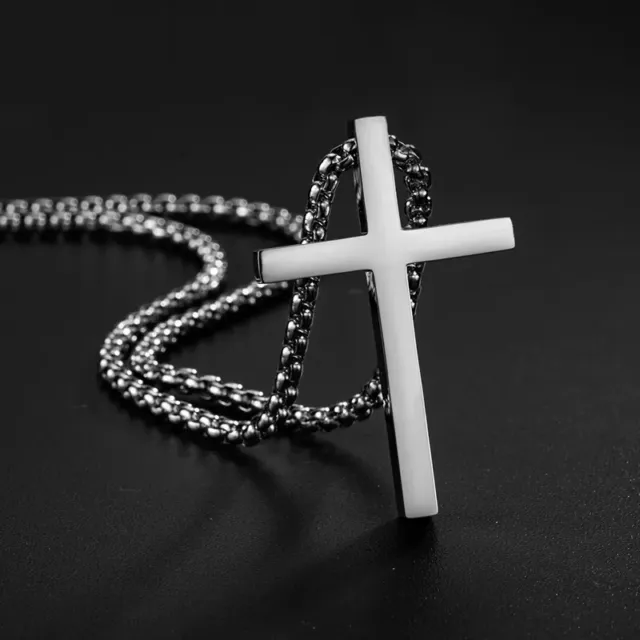 Herren Halskette Edelstahl 316 mit Kreuz Anhänger Silber Männer Halskette 60 cm