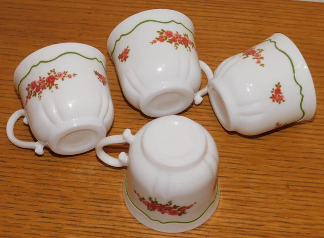 Lot De 4 Tasses à Café Arcopal Vintage - Motif Fleur Rose De France (années 70)