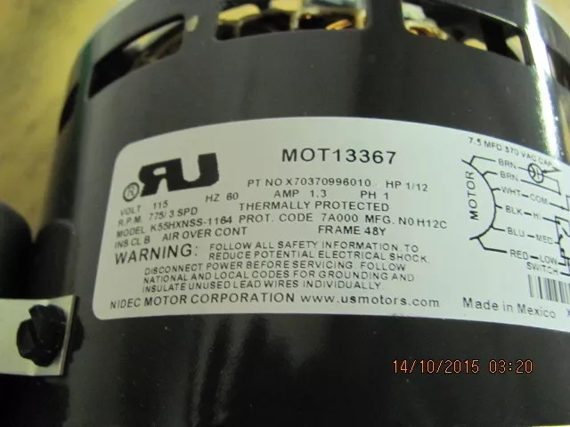 Moteur US Motors/Emerson K55 HXDHN-308, HP 1/3, volt 115 FR48Y, MOT2193 2