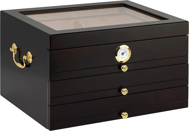 Palermo Desktop Humidor 3 Drawers, Lined with Premium Kiln-Dried Spanish Cedar