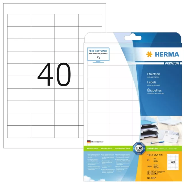 HERMA Self Adhesive Multi-Purpose Labels, 40 Labels Per A4 Sheet, 1000 Labels Fo
