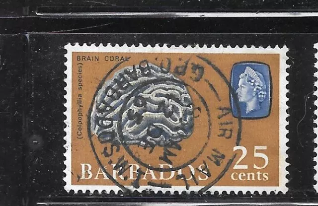 BARBADOS SC# 276 1965 25c BRAIN CORAL VF OLD VINTAGE USED DEFINITIVE STAMP