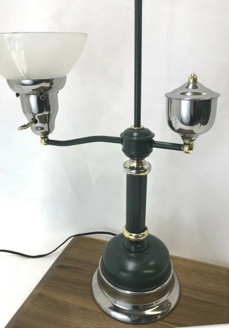 Vtg Green Student Lamp Table Desk Parlor Antique Oil Style Art Deco Industrial