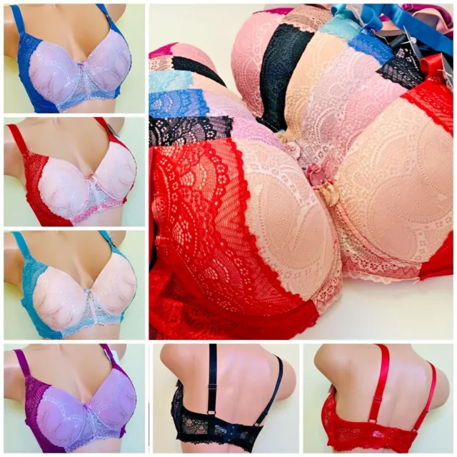 Womens Lace Push UP Padded Bra Sets Knickers Sexy Underwear 32-42 B C D DD  E Cup