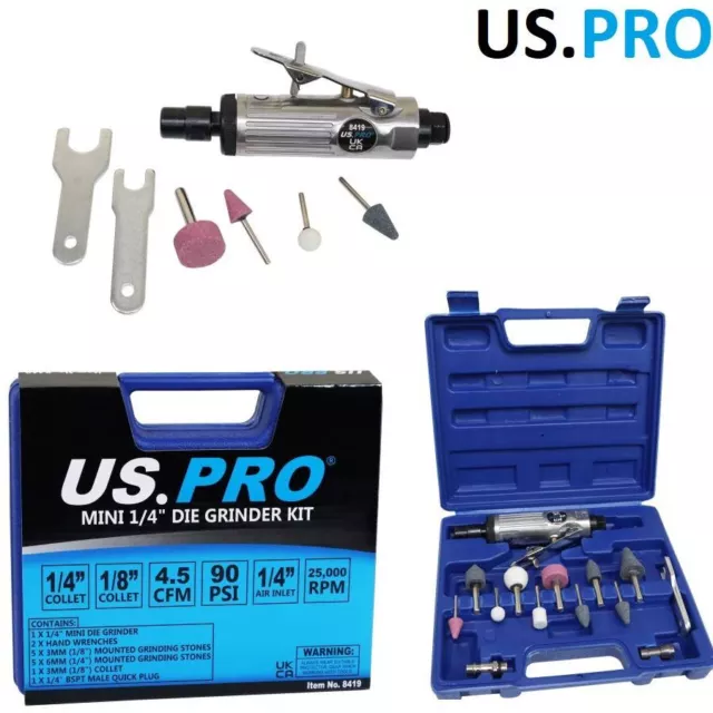 Us Pro 15pc Mini 1/4" Air Die Grinder Set 8419