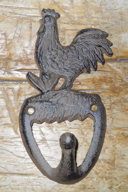 3 Cast Iron ROOSTER Towel Hanger Coat  Hat Hooks, Key Rack  HEN Hook CHICKEN