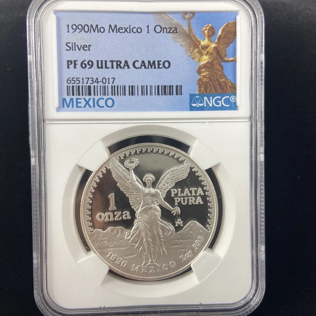 1990-Mo Mexico Proof Silver Libertad 1oz Silver Coin NGC PF 69 Ultra Cameo