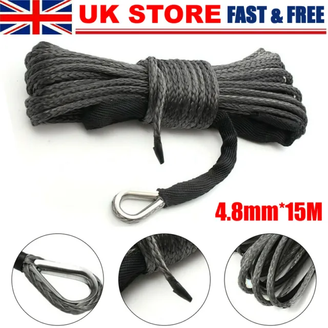 4.8MM x 15M Synthetic Winch Line Cable Rope 5500 LBS Universal For Car ATV UTVs