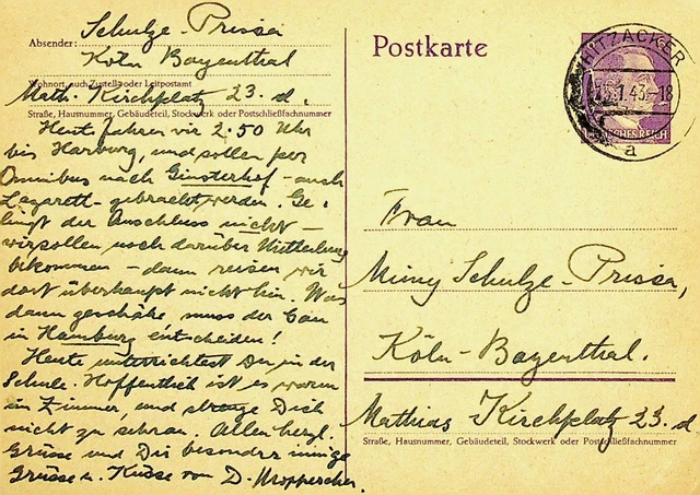 Deutschland 1943 WWII 6pf Postal Karte Von Hitzacker Sich Köln