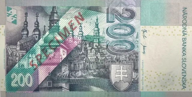 Slovakia 200 Korun 2002 Specimen Banknote Unc, Very Scarce 2
